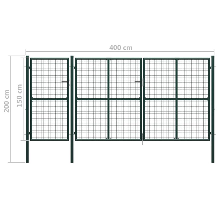 Градинска порта, стомана, 400x150 см, зелена