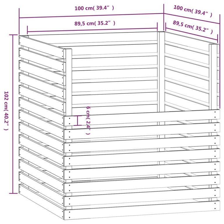 Компостер, 100x100x102 см, борово дърво масив