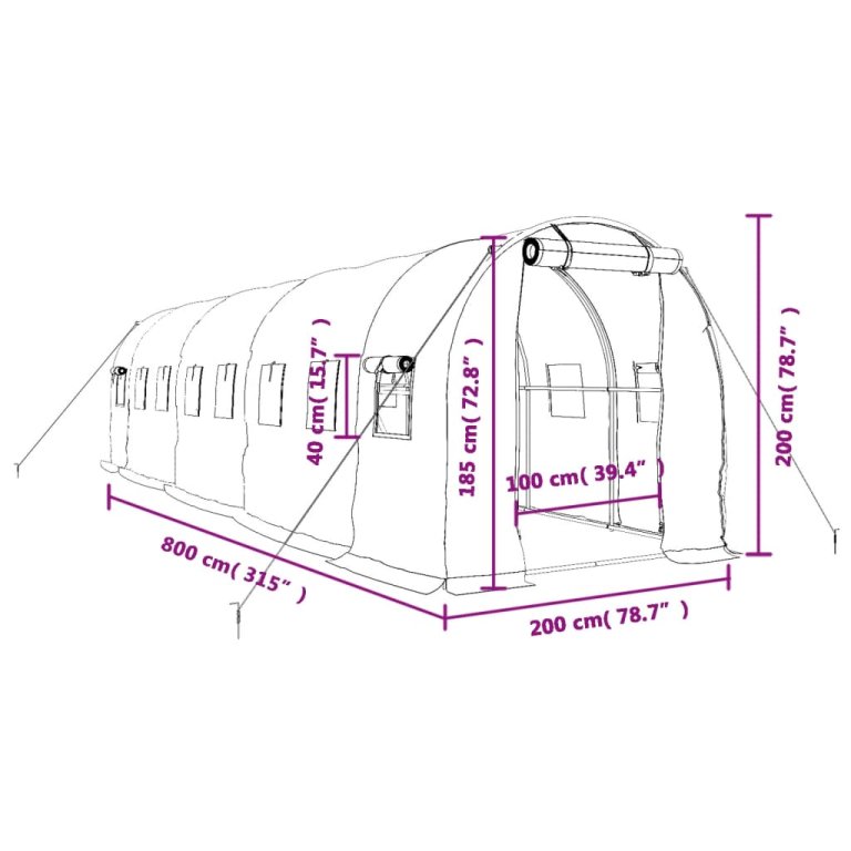 Оранжерия със стоманена рамка зелена 16 м² 8x2x2 м