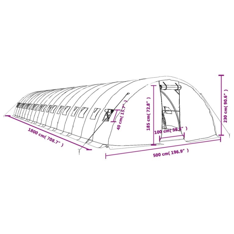 Оранжерия със стоманена рамка зелена 90 м² 18x5x2,3 м