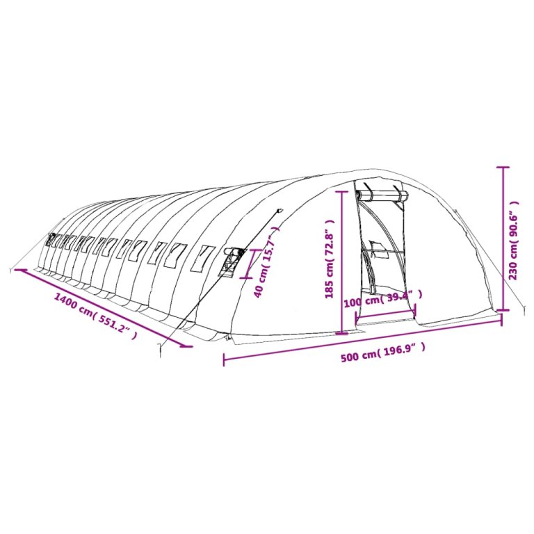 Оранжерия със стоманена рамка бяла 70 м² 14x5x2,3 м