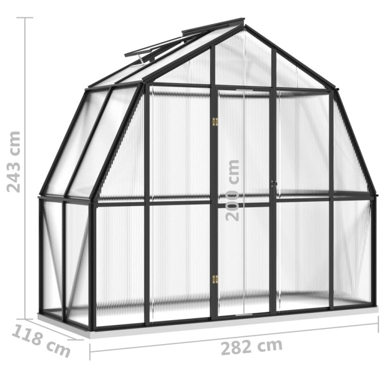 Оранжерия с опорна рамка, антрацит, 3,3 м², алуминий