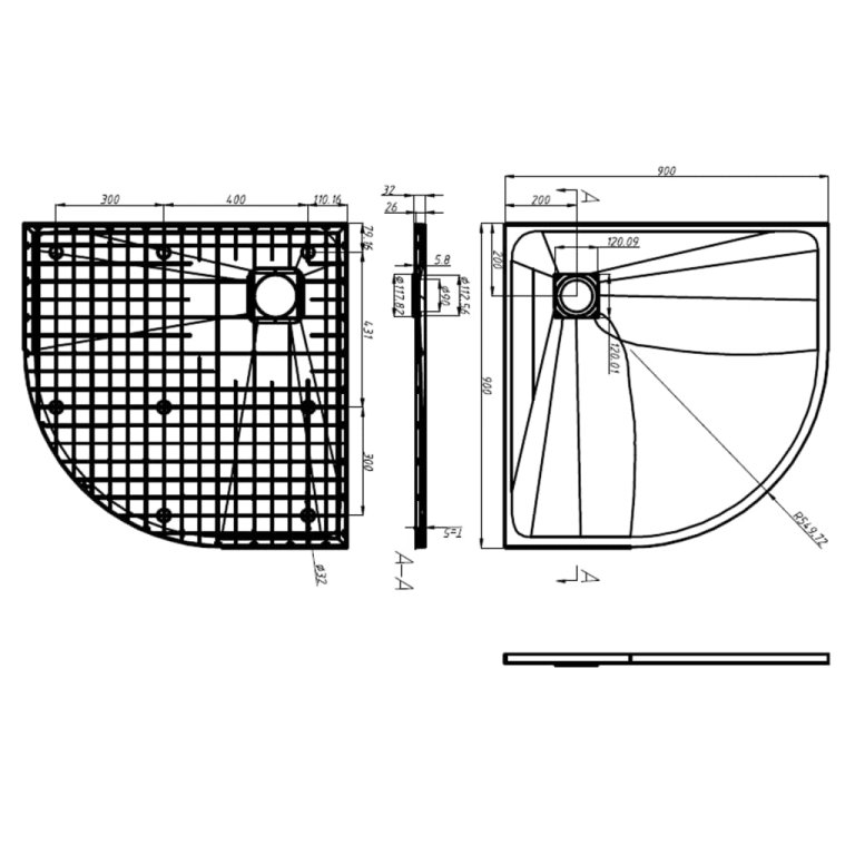 Поддушово корито, SMC, черно, 90x90 см