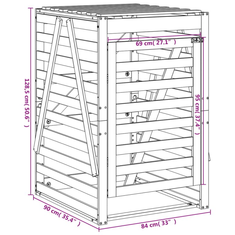 Контейнер за съхранение на кош сив 84x90x128,5 см бор масив