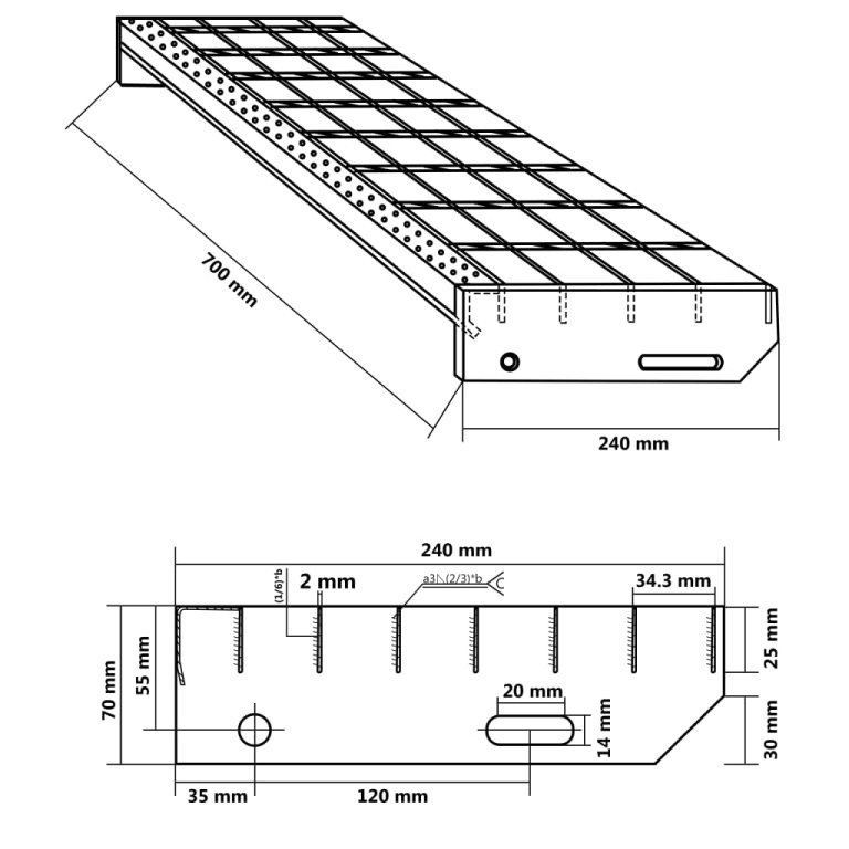 Решетъчно стъпало 70x24x7 см поцинкована стомана