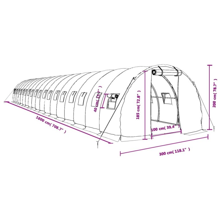 Оранжерия със стоманена рамка бяла 54 м² 18x3x2 м