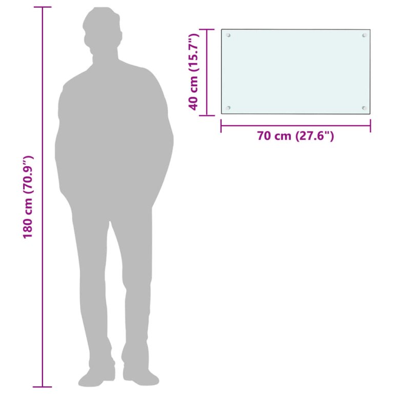 Кухненски гръб, бял, 70х40 см, закалено стъкло