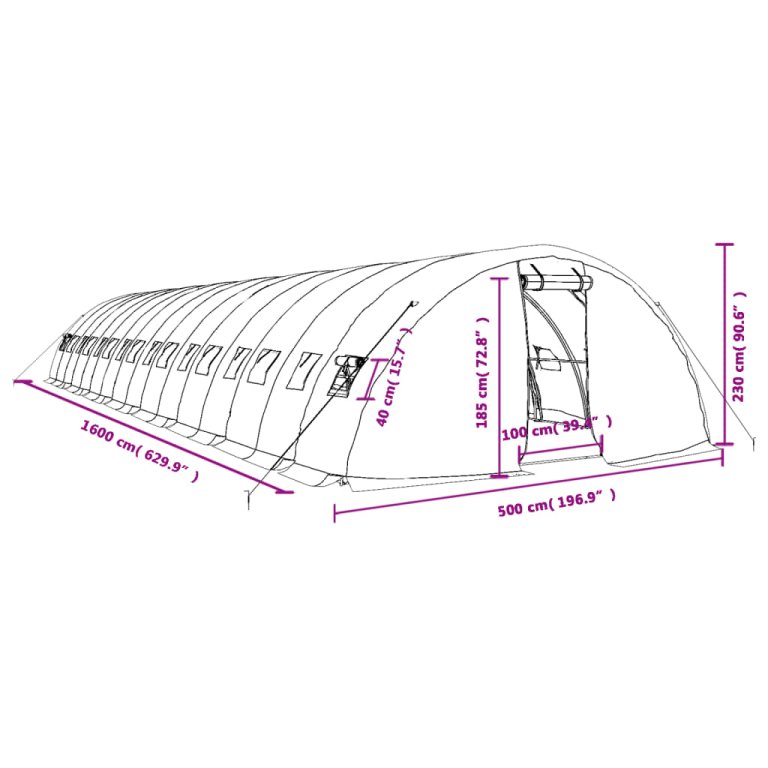 Оранжерия със стоманена рамка бяла 80 м² 16x5x2,3 м