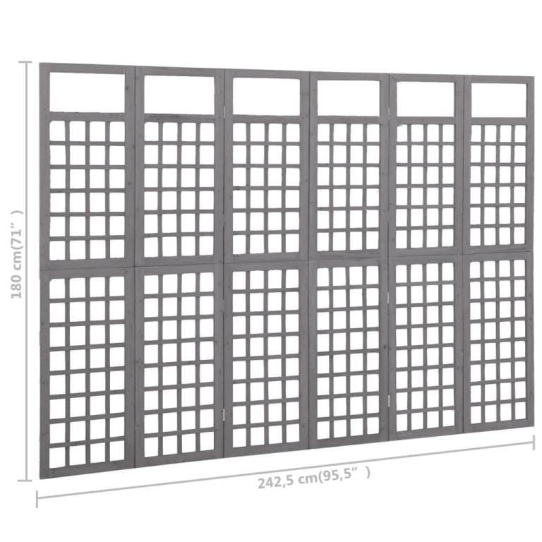 Параван за стая, 6 панела, сив, масивна ела, 242,5x180 см