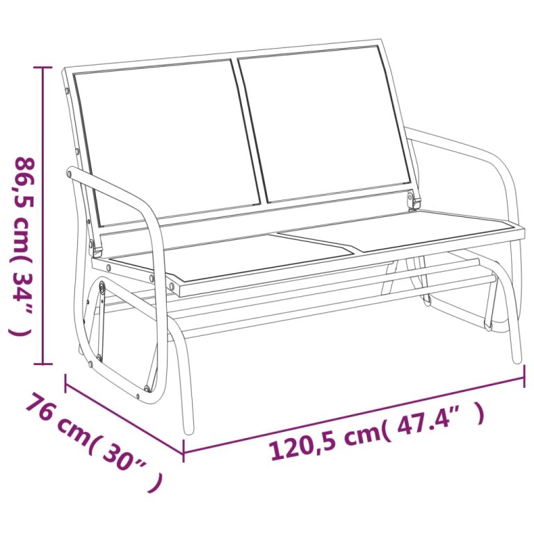 Градинска пейка черна 120,5x76x86,5 см текстилен и стомана