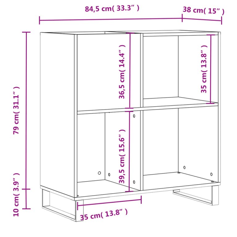 Шкаф за винилови плочи кафяв дъб 84,5x38x89 см инженерно дърво