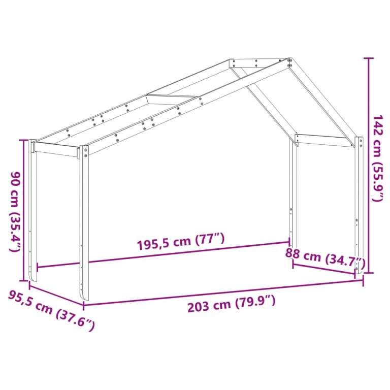 Покрив за детско легло, 203x95,5x142 см, бор масив