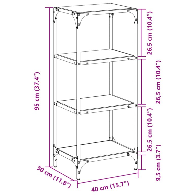 Стелаж с черен стъклен плот 40x30x95 см стомана